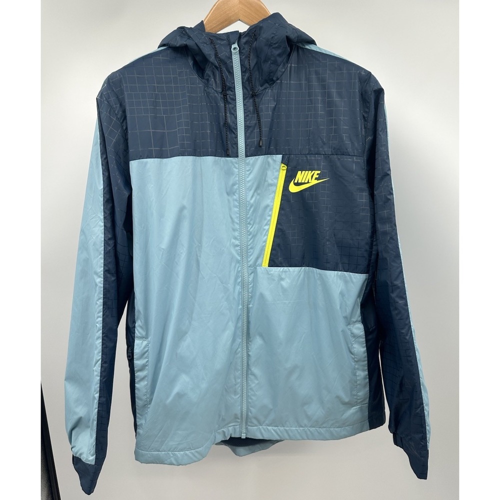 Vintage Nike‎ Men's Hooded Windbreaker Large Zip-Up Blue-Shades 90s Y2K Pockets